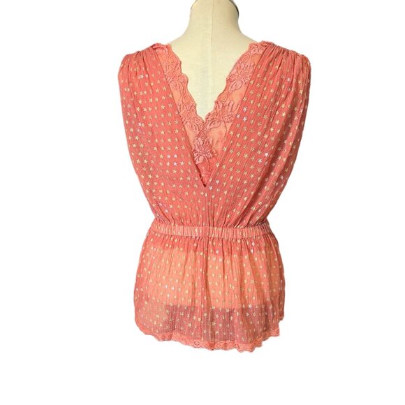 Free People Top XS Mauve Star Print Sleeveless Semi Sheer Blouse Sz Extra Small - Picture 2 of 10